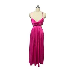 Hello‎ Molly Dress Womens Medium Hot Pink Open Back Cowl Neck Satin Maxi US 8